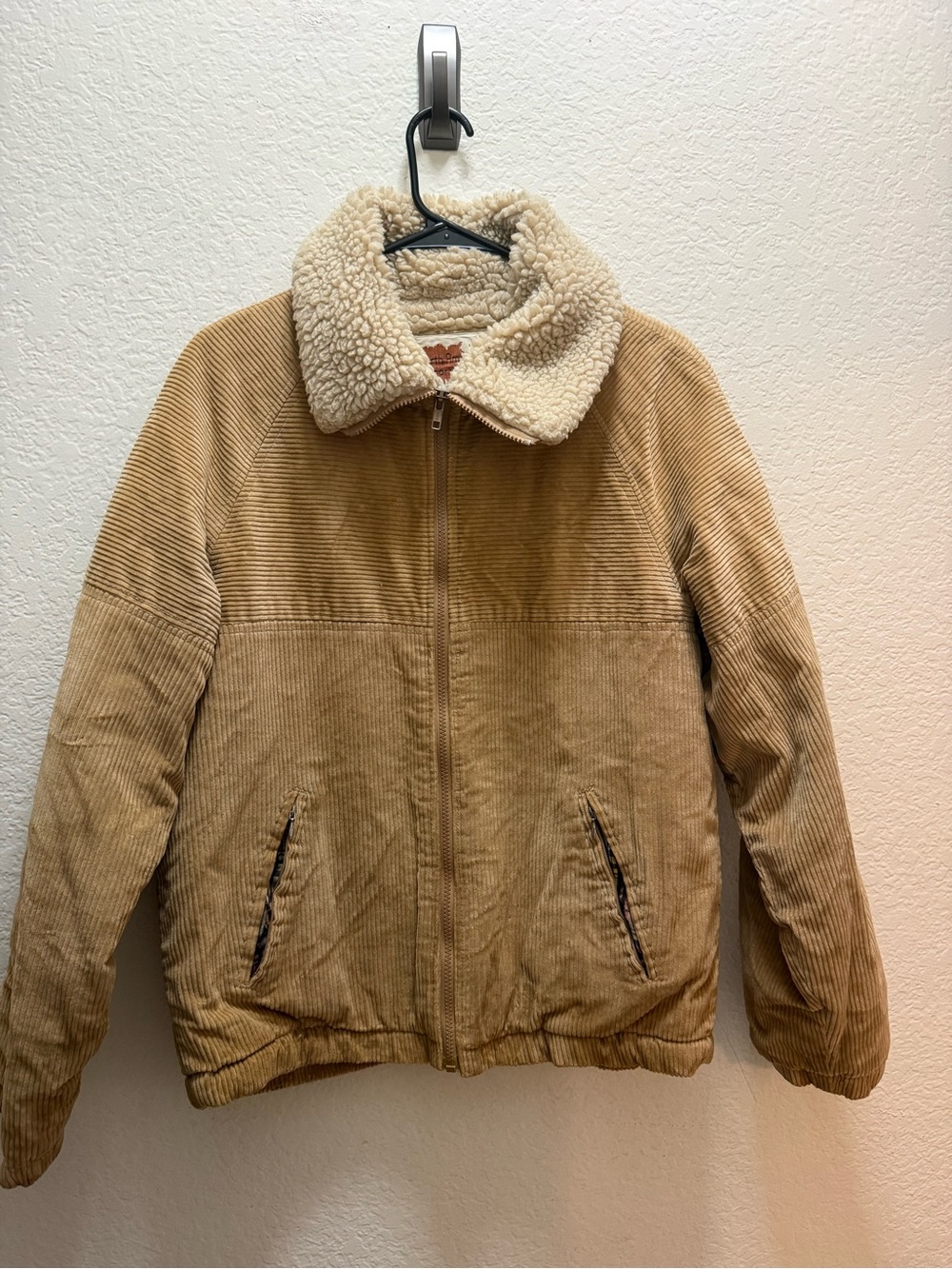 Womens Tan Corduroy Jacket with Sherpa Collar
